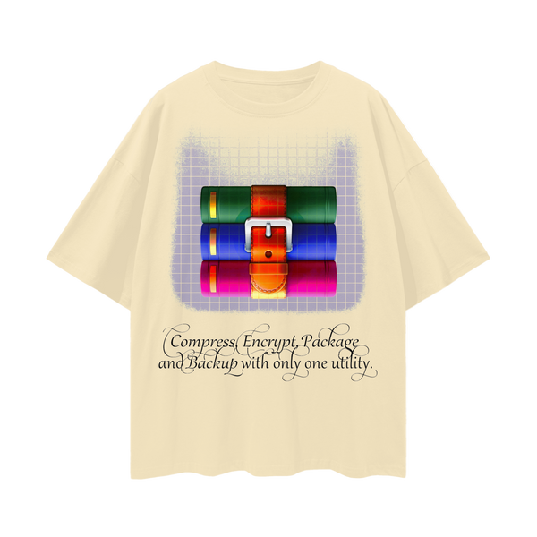 WinRAR T-Shirt – Compress Encrypt Package Backup Tee, 100% Cotton Loose Fit, Tech Nostalgia Aesthetic, High-Quality Print