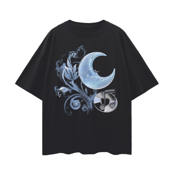 Frutiger Aero Moon Music T‑Shirt – Oversized Internetcore/Vaporwave Tee, Y2K Digital Nostalgia Shirt