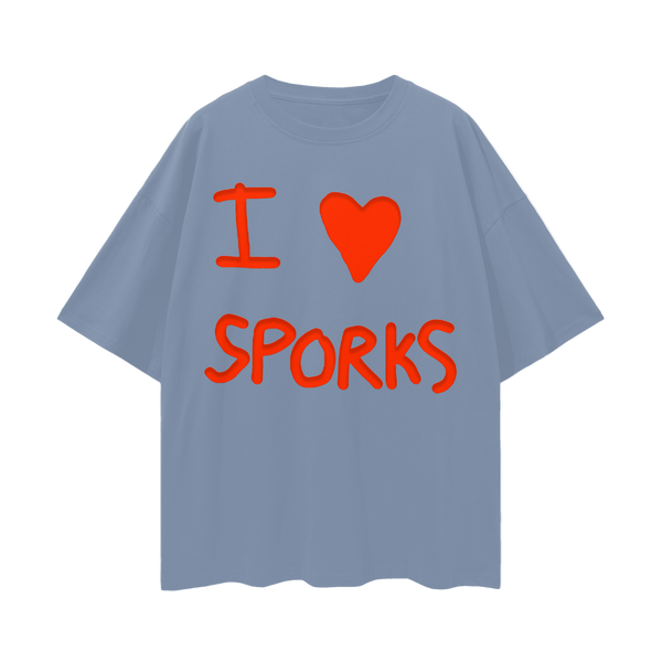 I <3 Sporks T-Shirt – Oversized Deep Drop Shoulder Tee, 190 GSM 100% Cotton, Unisex Loose Fit, Whimsical Retro Aesthetic, High-Quality Print