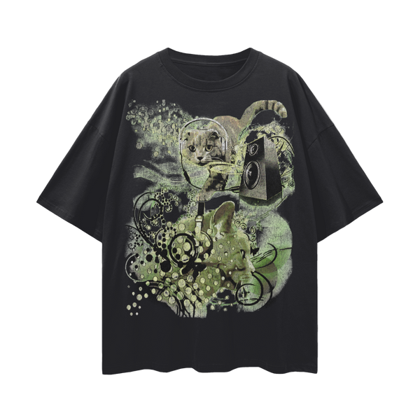 Frutiger Metro Webcore Y2K Cat T-Shirt | Vintage Cyber Aesthetic Oversized Tee