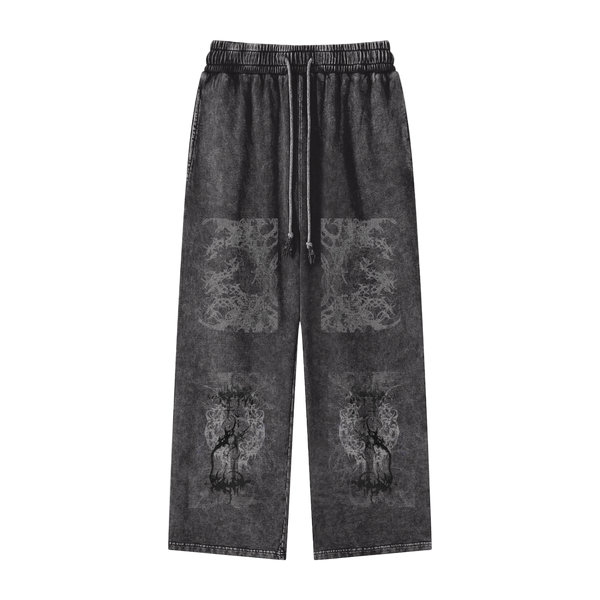 Y2K Cybersigil Pants – Acid Wash Straight Leg Techwear, 360 GSM 100% Cotton, Unisex Loose Fit, Dark Aesthetic, High-Quality Print