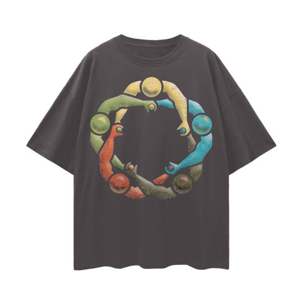 Two Hands Each For World Peace Oversize Deep Drop Shoulder Tee - 190 GSM Premium 100% Cotton Unisex Loose Fit, High-Quality Print, Soft Feel