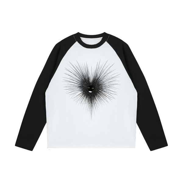 spikey cat Color-Blocked Raglan Long-Sleeve T-Shirt