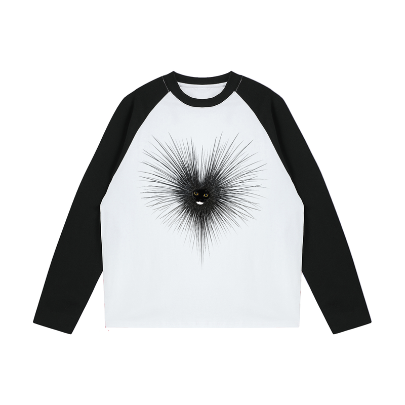 spikey cat Color-Blocked Raglan Long-Sleeve T-Shirt