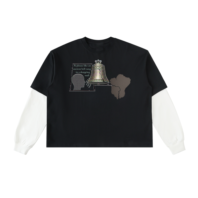 Purchase Layered Contrast Sleeve Cotton T-Shirt Motivational Phrase