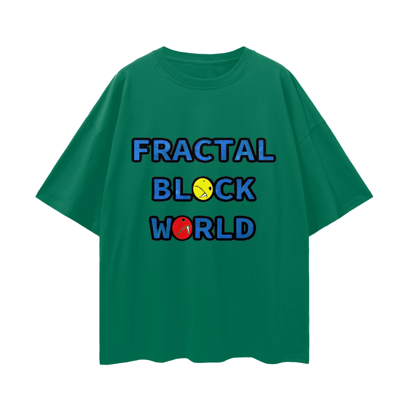 Fractal Block World Game Loose Drop Shoulder T-Shirt