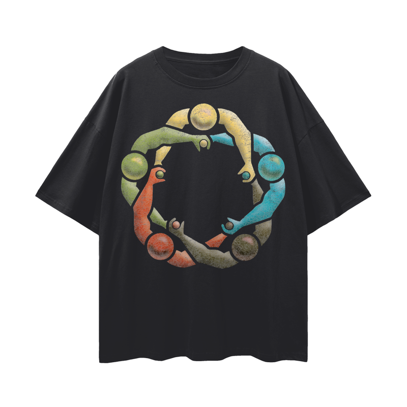 Two Hands Each For World Peace Oversize Deep Drop Shoulder Tee - 190 GSM Premium 100% Cotton Unisex Loose Fit, High-Quality Print, Soft Feel