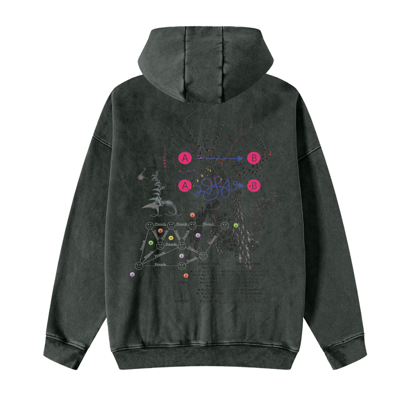Information Overload Zip Up Hoodie | Algorithmic Network Graph Fleece, Post-Internet Streetwear Snow Washed Zip-Through Fleece Hoodie