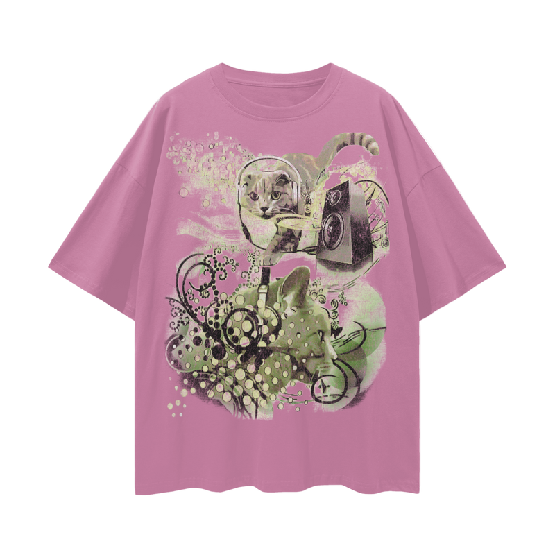 Frutiger Metro Webcore Y2K Cat T-Shirt | Vintage Cyber Aesthetic Oversized Tee