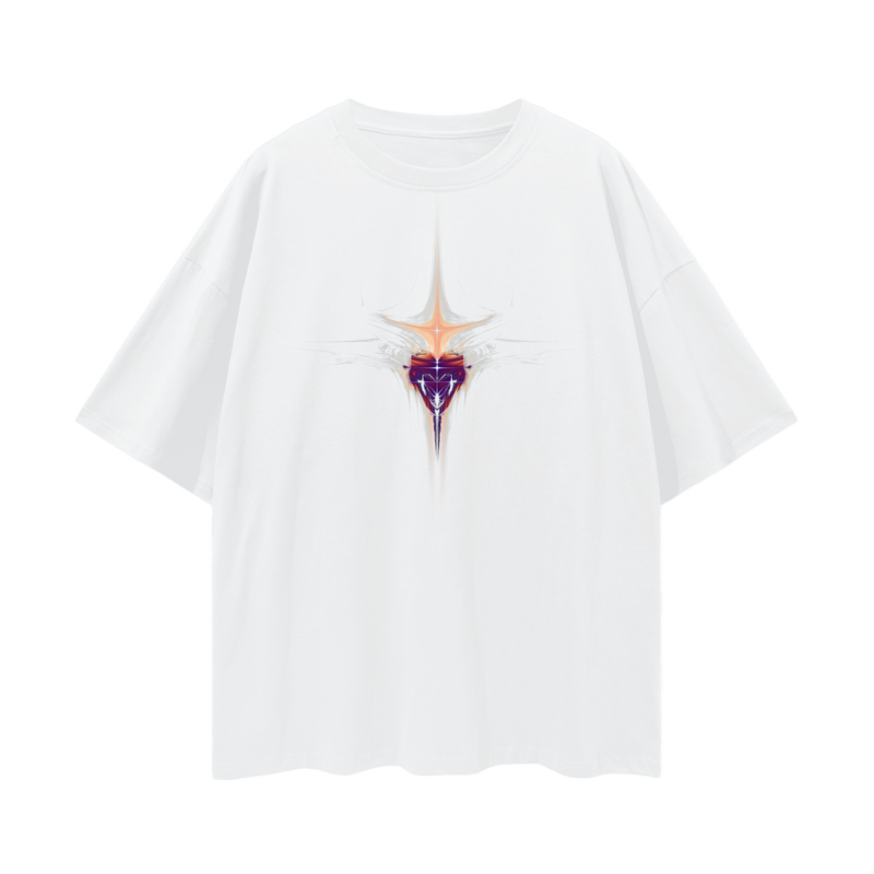 Bleeding Fractal Heart T-Shirt – Oversized Psychedelic Gothic Tee, 190 GSM 100% Cotton, Unisex Loose Fit, Surreal Emotional Aesthetic