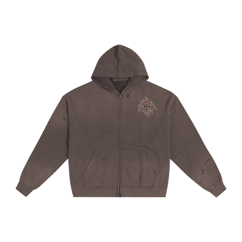 The Figurant Hand-Frayed Sunfade Zip Hoodie
