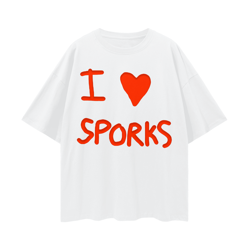 I <3 Sporks T-Shirt – Oversized Deep Drop Shoulder Tee, 190 GSM 100% Cotton, Unisex Loose Fit, Whimsical Retro Aesthetic, High-Quality Print