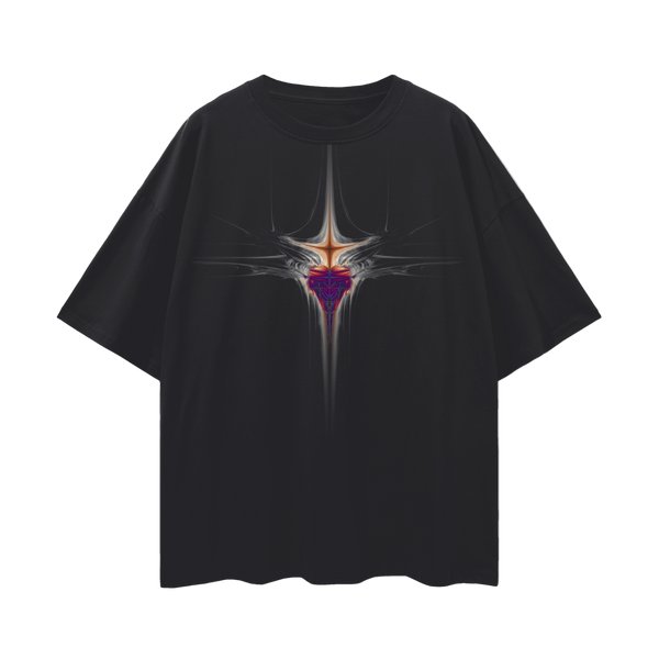 Bleeding Fractal Heart T-Shirt – Oversized Psychedelic Gothic Tee, 190 GSM 100% Cotton, Unisex Loose Fit, Surreal Emotional Aesthetic