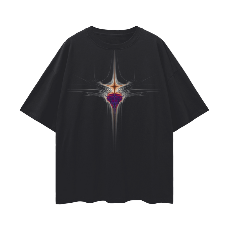 Bleeding Fractal Heart T-Shirt – Oversized Psychedelic Gothic Tee, 190 GSM 100% Cotton, Unisex Loose Fit, Surreal Emotional Aesthetic