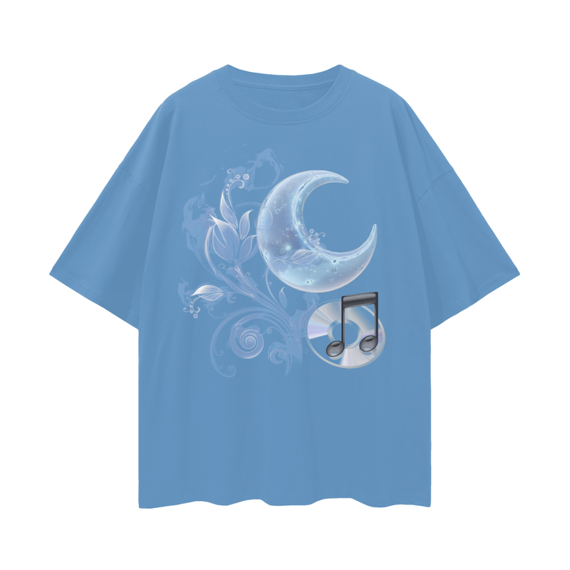 Frutiger Aero Moon Music T‑Shirt – Oversized Internetcore/Vaporwave Tee, Y2K Digital Nostalgia Shirt