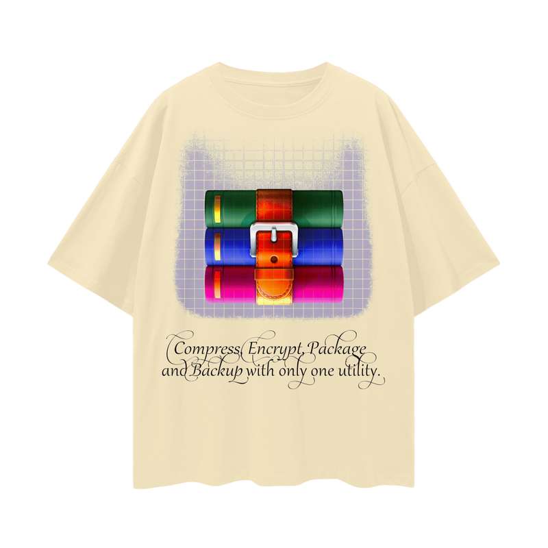 WinRAR T-Shirt – Compress Encrypt Package Backup Tee, 100% Cotton Loose Fit, Tech Nostalgia Aesthetic, High-Quality Print