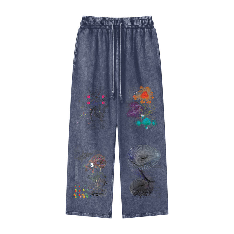 Complex Emergent Systems Acid Wash Sweatpants – 360 GSM Heavyweight Cotton Straight Leg, Information Data Graphics Edition