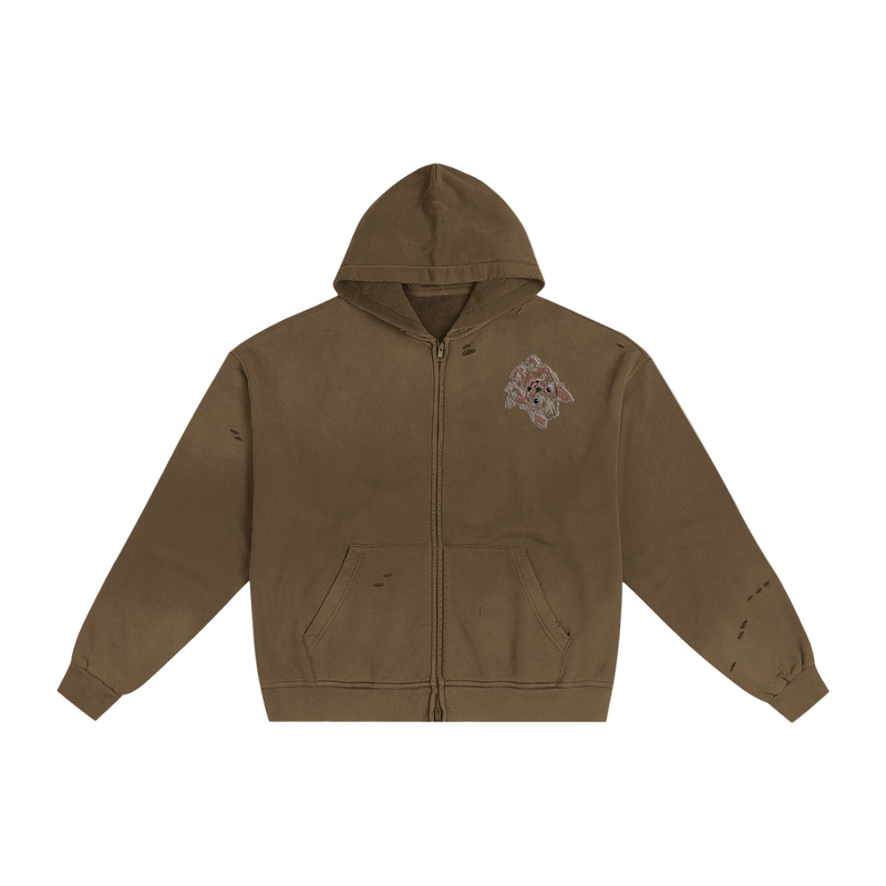 The Figurant Hand-Frayed Sunfade Zip Hoodie