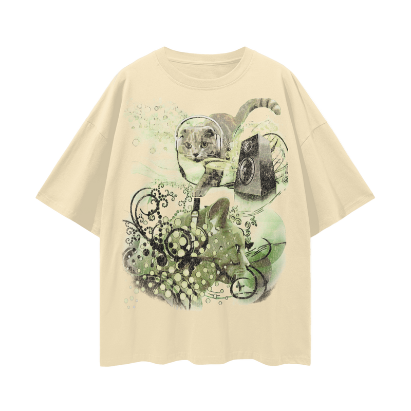 Frutiger Metro Webcore Y2K Cat T-Shirt | Vintage Cyber Aesthetic Oversized Tee