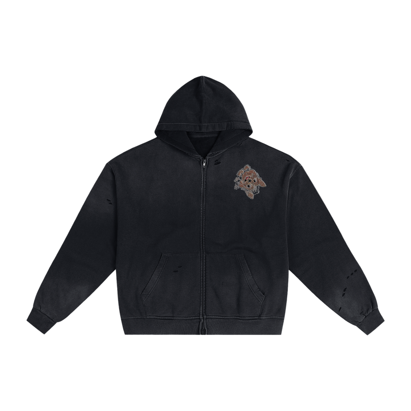 The Figurant Hand-Frayed Sunfade Zip Hoodie