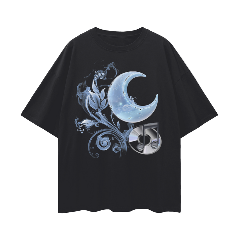 Frutiger Aero Moon Music T‑Shirt – Oversized Internetcore/Vaporwave Tee, Y2K Digital Nostalgia Shirt