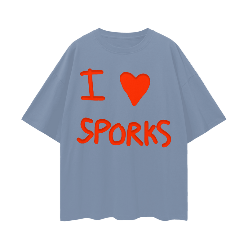 I <3 Sporks T-Shirt – Oversized Deep Drop Shoulder Tee, 190 GSM 100% Cotton, Unisex Loose Fit, Whimsical Retro Aesthetic, High-Quality Print