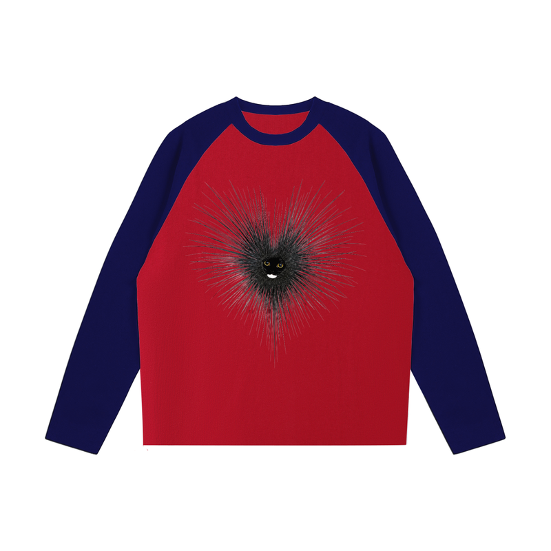 spikey cat Color-Blocked Raglan Long-Sleeve T-Shirt