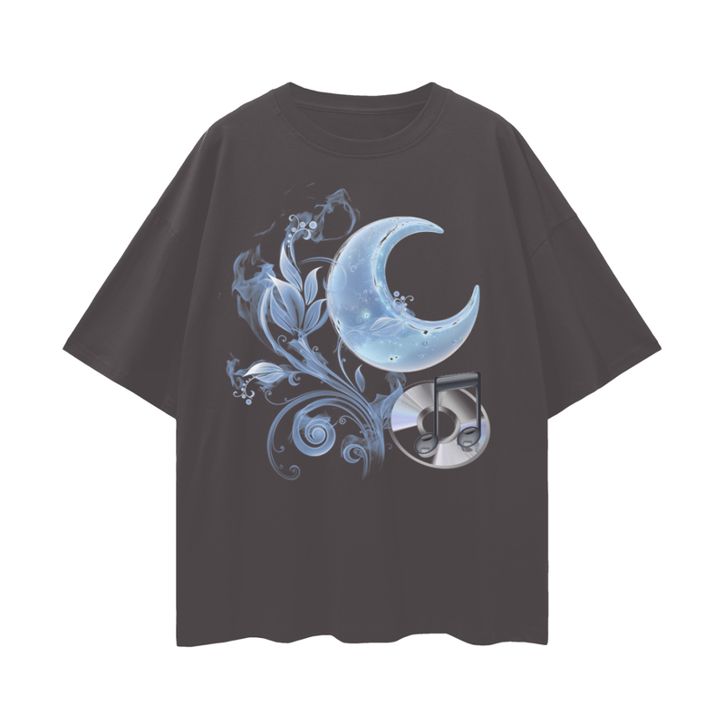 Frutiger Aero Moon Music T‑Shirt – Oversized Internetcore/Vaporwave Tee, Y2K Digital Nostalgia Shirt