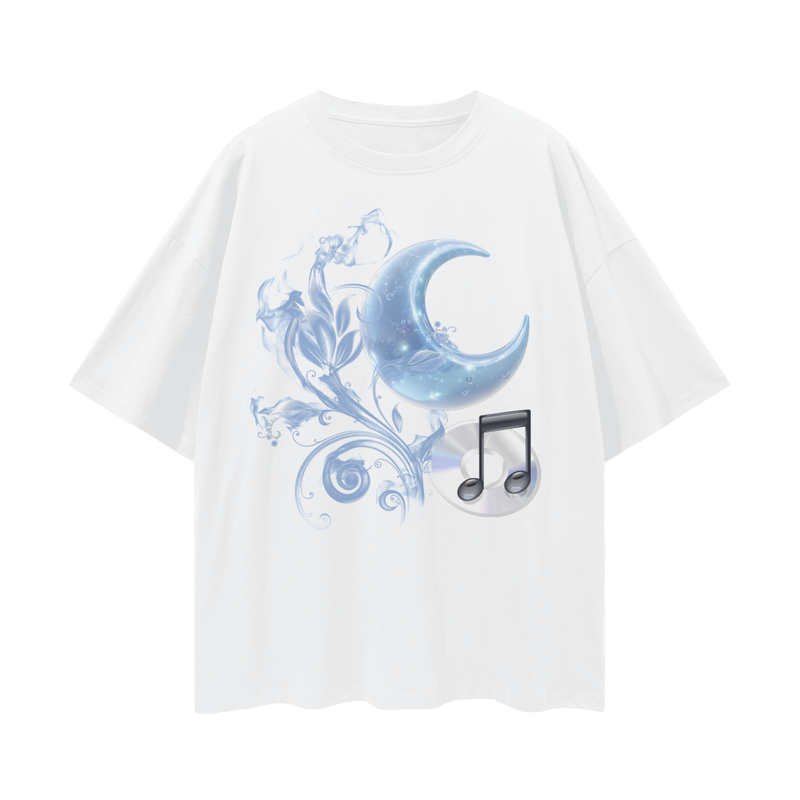 Frutiger Aero Moon Music T‑Shirt – Oversized Internetcore/Vaporwave Tee, Y2K Digital Nostalgia Shirt
