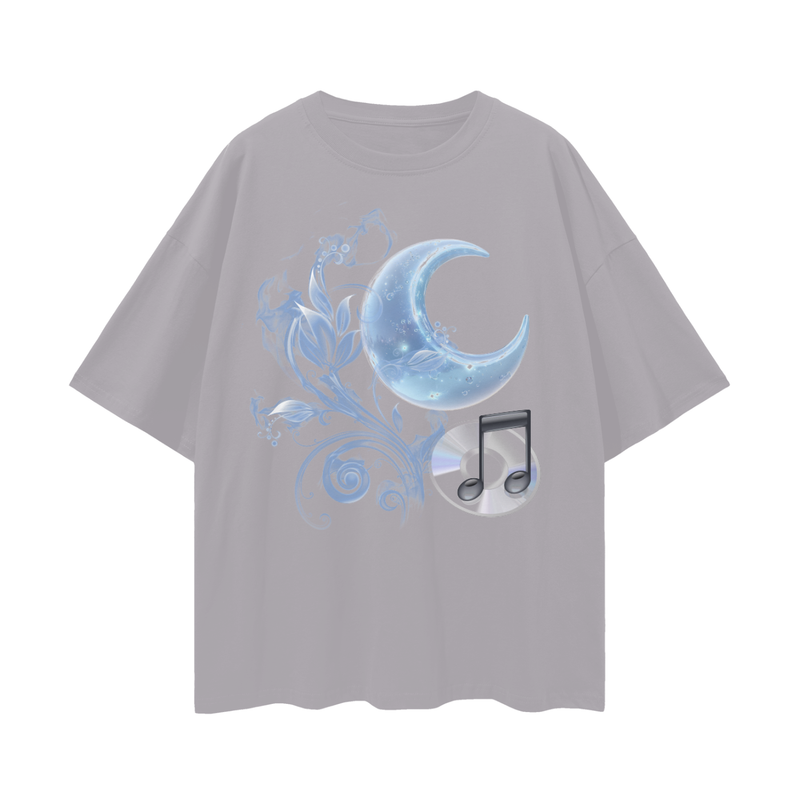 Frutiger Aero Moon Music T‑Shirt – Oversized Internetcore/Vaporwave Tee, Y2K Digital Nostalgia Shirt
