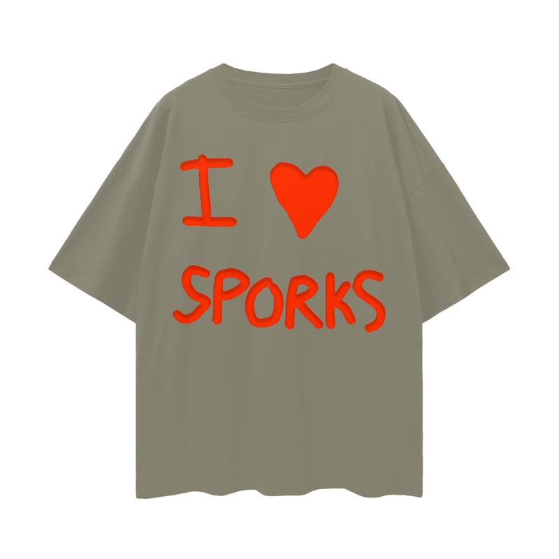 I <3 Sporks T-Shirt – Oversized Deep Drop Shoulder Tee, 190 GSM 100% Cotton, Unisex Loose Fit, Whimsical Retro Aesthetic, High-Quality Print