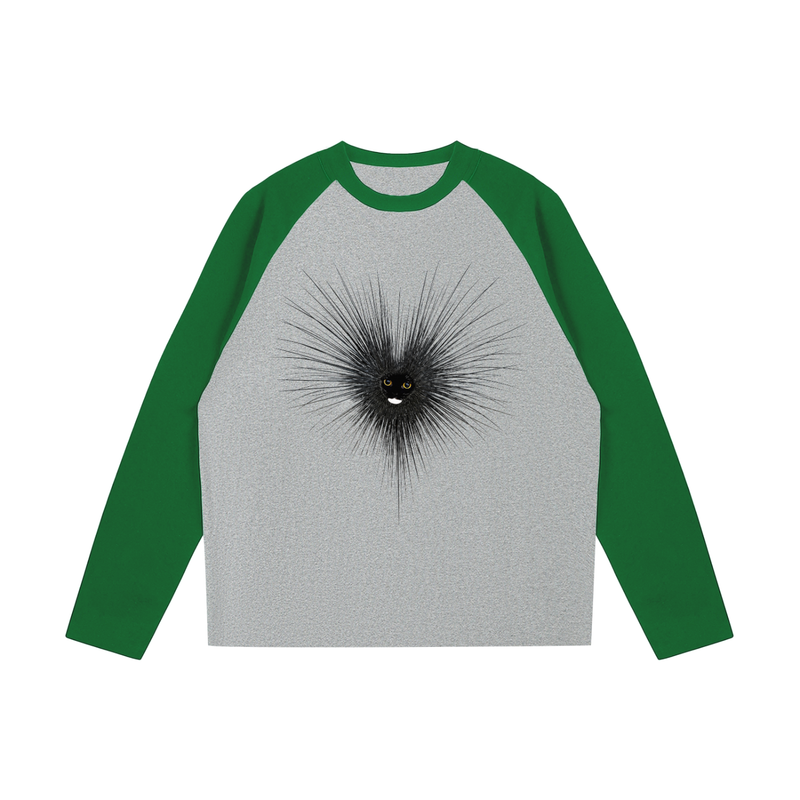 spikey cat Color-Blocked Raglan Long-Sleeve T-Shirt