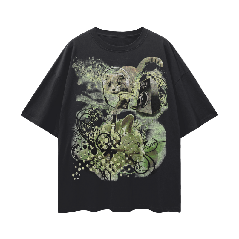 Frutiger Metro Webcore Y2K Cat T-Shirt | Vintage Cyber Aesthetic Oversized Tee