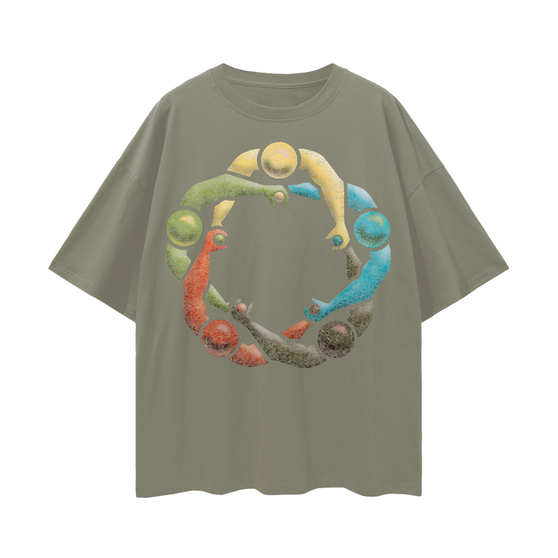 Two Hands Each For World Peace Oversize Deep Drop Shoulder Tee - 190 GSM Premium 100% Cotton Unisex Loose Fit, High-Quality Print, Soft Feel