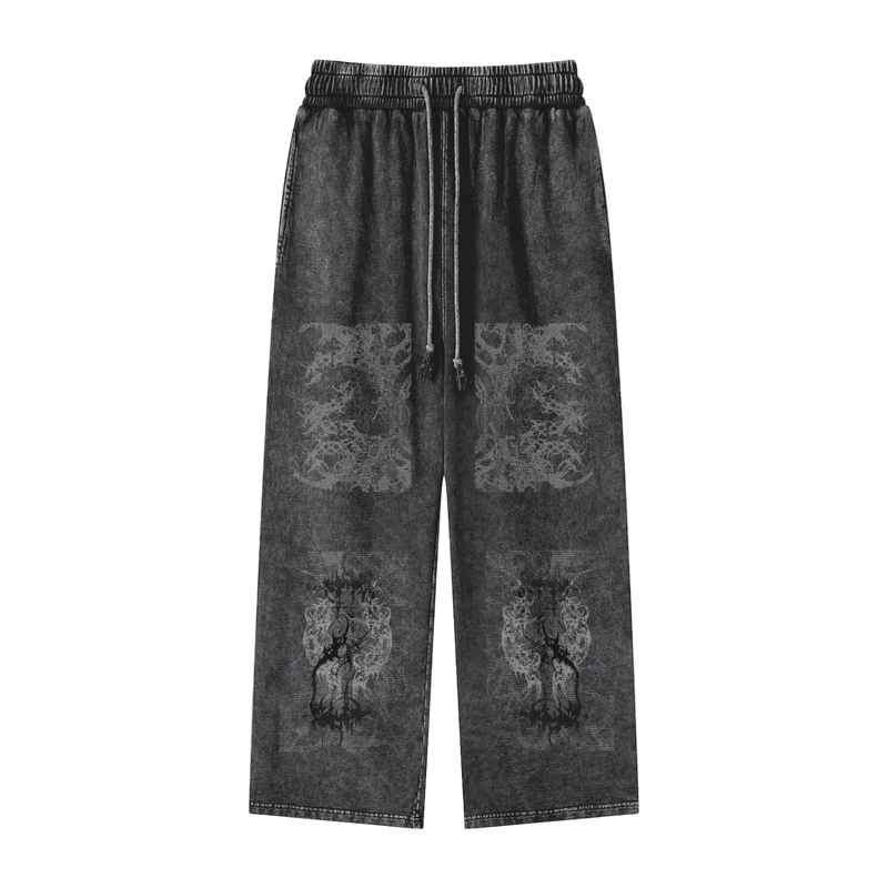 Y2K Cybersigil Pants – Acid Wash Straight Leg Techwear, 360 GSM 100% Cotton, Unisex Loose Fit, Dark Aesthetic, High-Quality Print