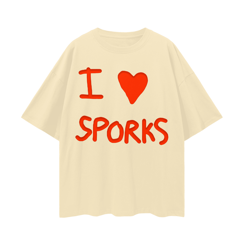 I <3 Sporks T-Shirt – Oversized Deep Drop Shoulder Tee, 190 GSM 100% Cotton, Unisex Loose Fit, Whimsical Retro Aesthetic, High-Quality Print