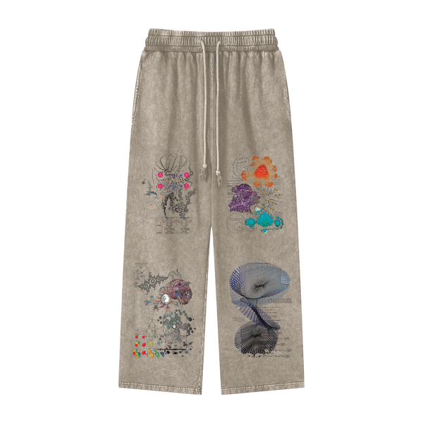 Complex Emergent Systems Acid Wash Sweatpants – 360 GSM Heavyweight Cotton Straight Leg, Information Data Graphics Edition