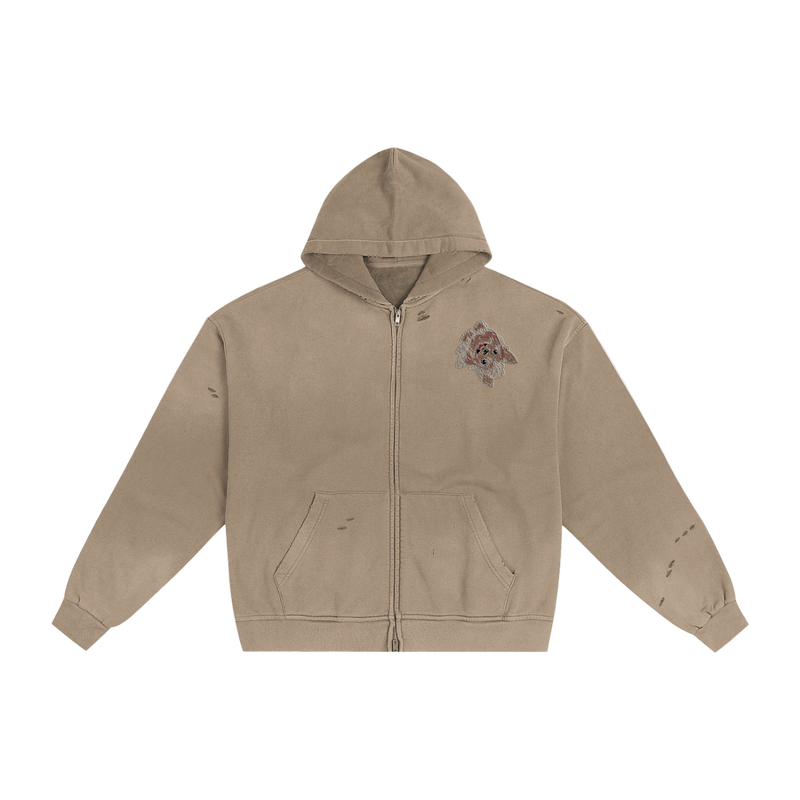 The Figurant Hand-Frayed Sunfade Zip Hoodie