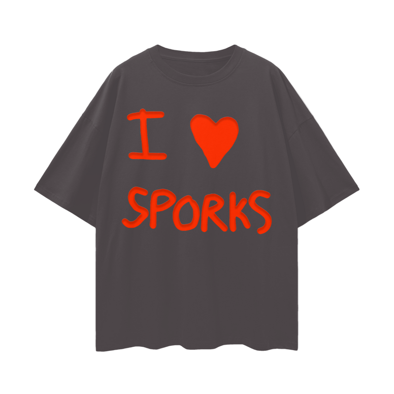 I <3 Sporks T-Shirt – Oversized Deep Drop Shoulder Tee, 190 GSM 100% Cotton, Unisex Loose Fit, Whimsical Retro Aesthetic, High-Quality Print