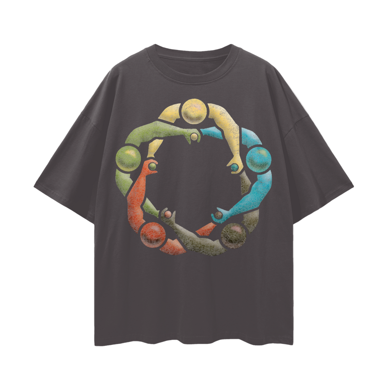 Two Hands Each For World Peace Oversize Deep Drop Shoulder Tee - 190 GSM Premium 100% Cotton Unisex Loose Fit, High-Quality Print, Soft Feel