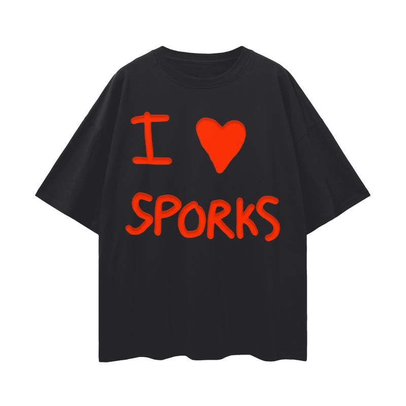 I <3 Sporks T-Shirt – Oversized Deep Drop Shoulder Tee, 190 GSM 100% Cotton, Unisex Loose Fit, Whimsical Retro Aesthetic, High-Quality Print