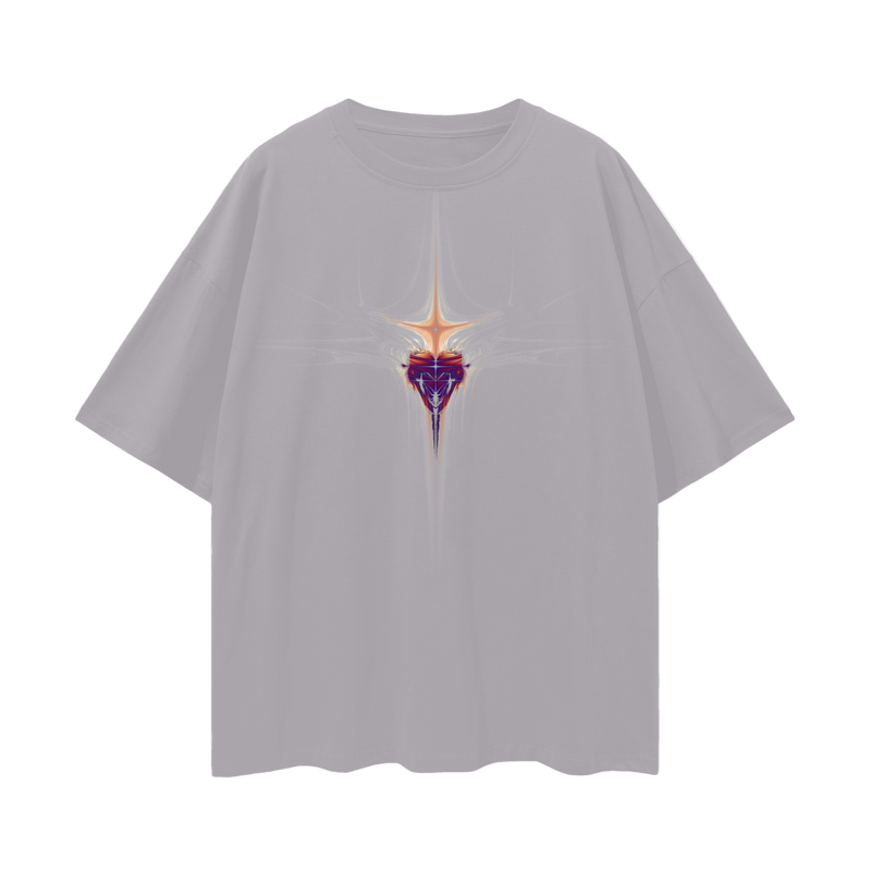 Bleeding Fractal Heart T-Shirt – Oversized Psychedelic Gothic Tee, 190 GSM 100% Cotton, Unisex Loose Fit, Surreal Emotional Aesthetic