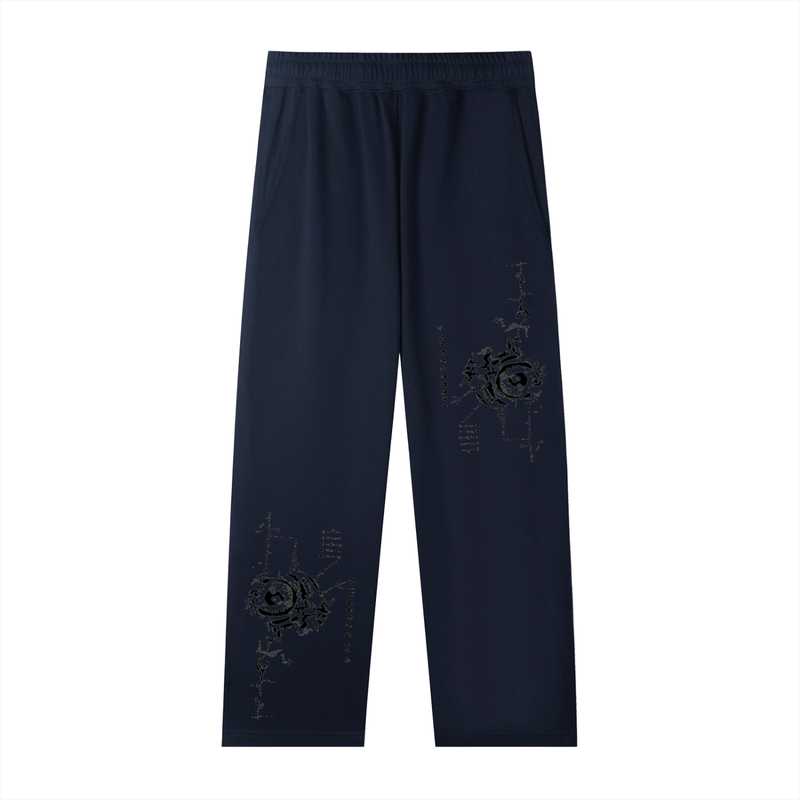 Neo Tribal Sigilism Essential Straight-Leg Dark Bio-Organic Sweatpants – Ethereal Goth Sigil Graphic Joggers