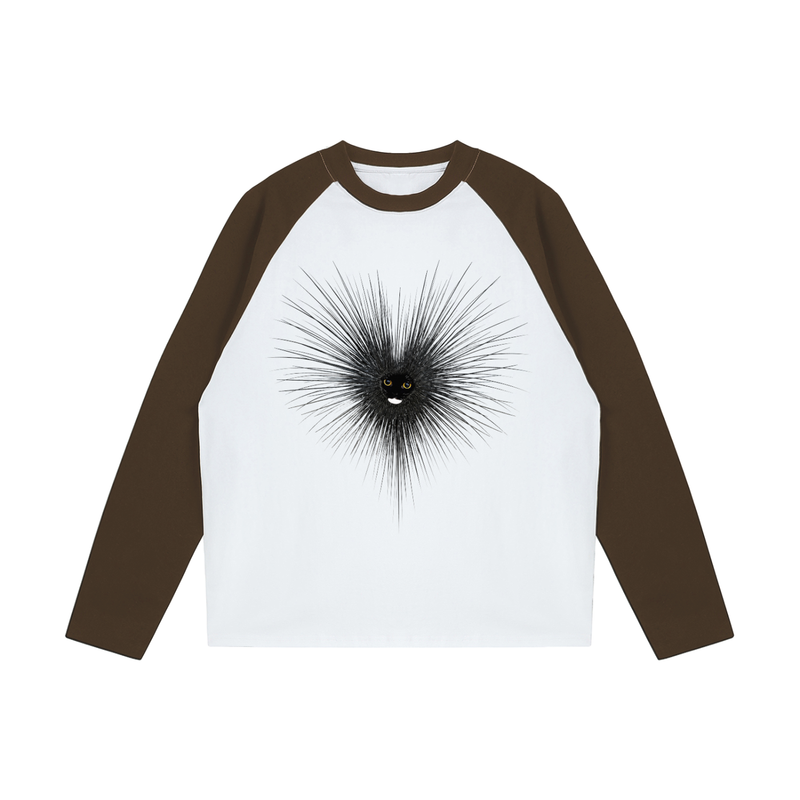 spikey cat Color-Blocked Raglan Long-Sleeve T-Shirt