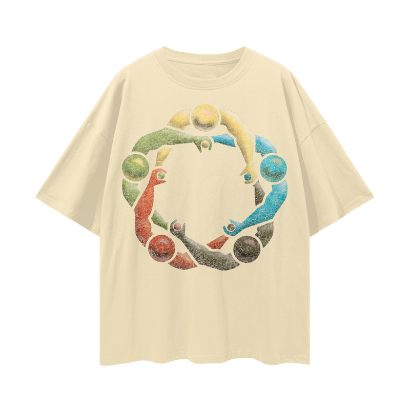 Two Hands Each For World Peace Oversize Deep Drop Shoulder Tee - 190 GSM Premium 100% Cotton Unisex Loose Fit, High-Quality Print, Soft Feel