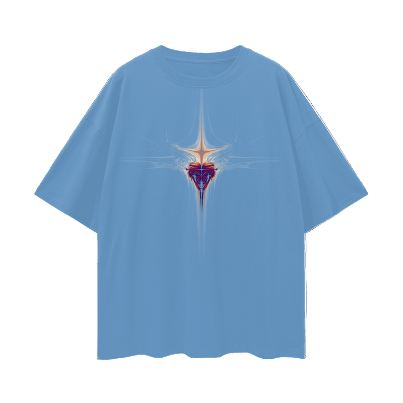 Bleeding Fractal Heart T-Shirt – Oversized Psychedelic Gothic Tee, 190 GSM 100% Cotton, Unisex Loose Fit, Surreal Emotional Aesthetic