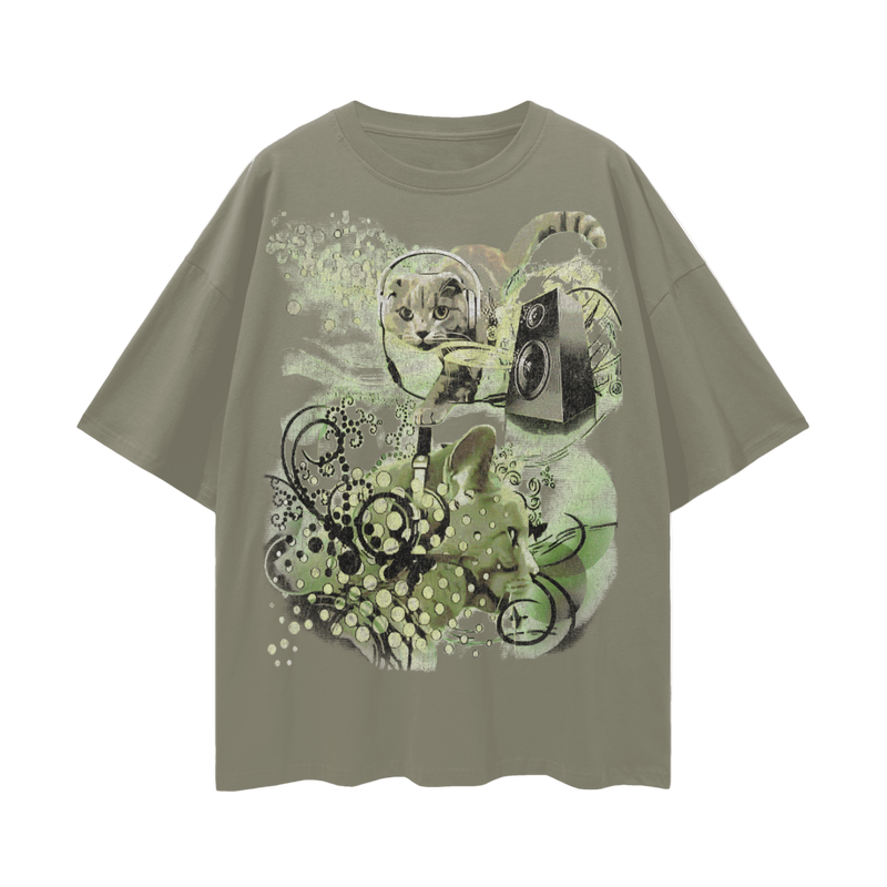 Frutiger Metro Webcore Y2K Cat T-Shirt | Vintage Cyber Aesthetic Oversized Tee