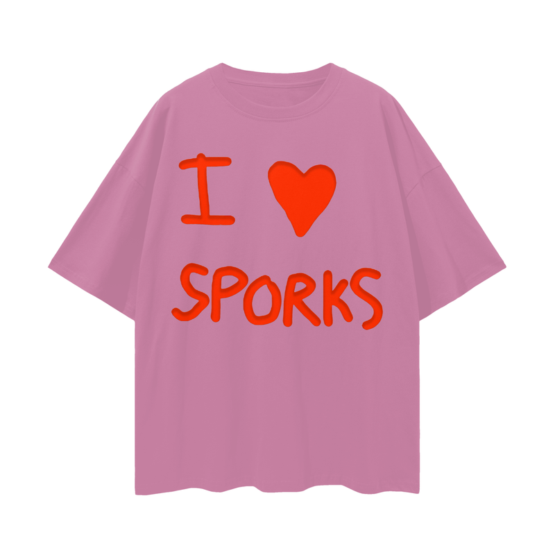 I <3 Sporks T-Shirt – Oversized Deep Drop Shoulder Tee, 190 GSM 100% Cotton, Unisex Loose Fit, Whimsical Retro Aesthetic, High-Quality Print