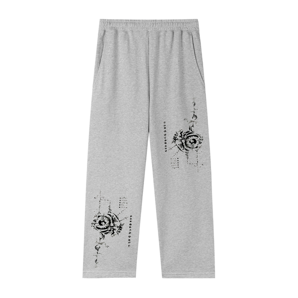 Neo Tribal Sigilism Essential Straight-Leg Dark Bio-Organic Sweatpants – Ethereal Goth Sigil Graphic Joggers