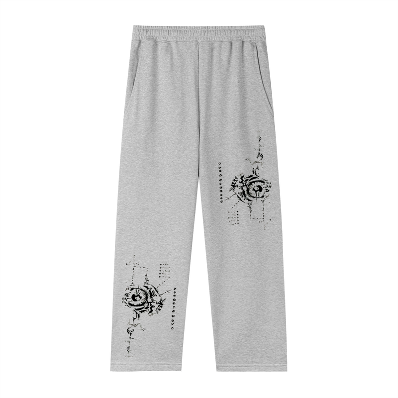 Neo Tribal Sigilism Essential Straight-Leg Dark Bio-Organic Sweatpants – Ethereal Goth Sigil Graphic Joggers